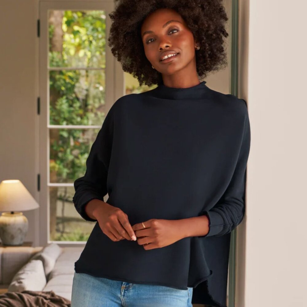 Frank & Eileen Effie Funnel Neck Capelet Sweatshirt Long Sleeve Black Size M